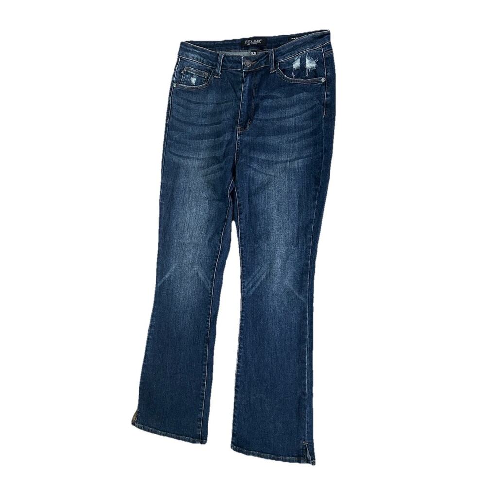 Judy Blue Dark Blue Wash Slim Bootcut Stretch Jeans Side Slit Womens Sz 11/30 - Picture 2 of 9